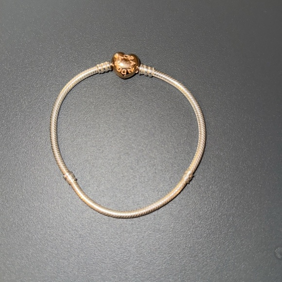 Pandora Moments Heart Clasp Snake Chain Bracelet Size 7.9 Color Silver Rose Gold - Picture 2 of 7